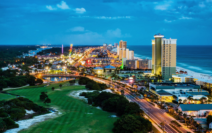 Twilight looking over Panama City Beach from a drone