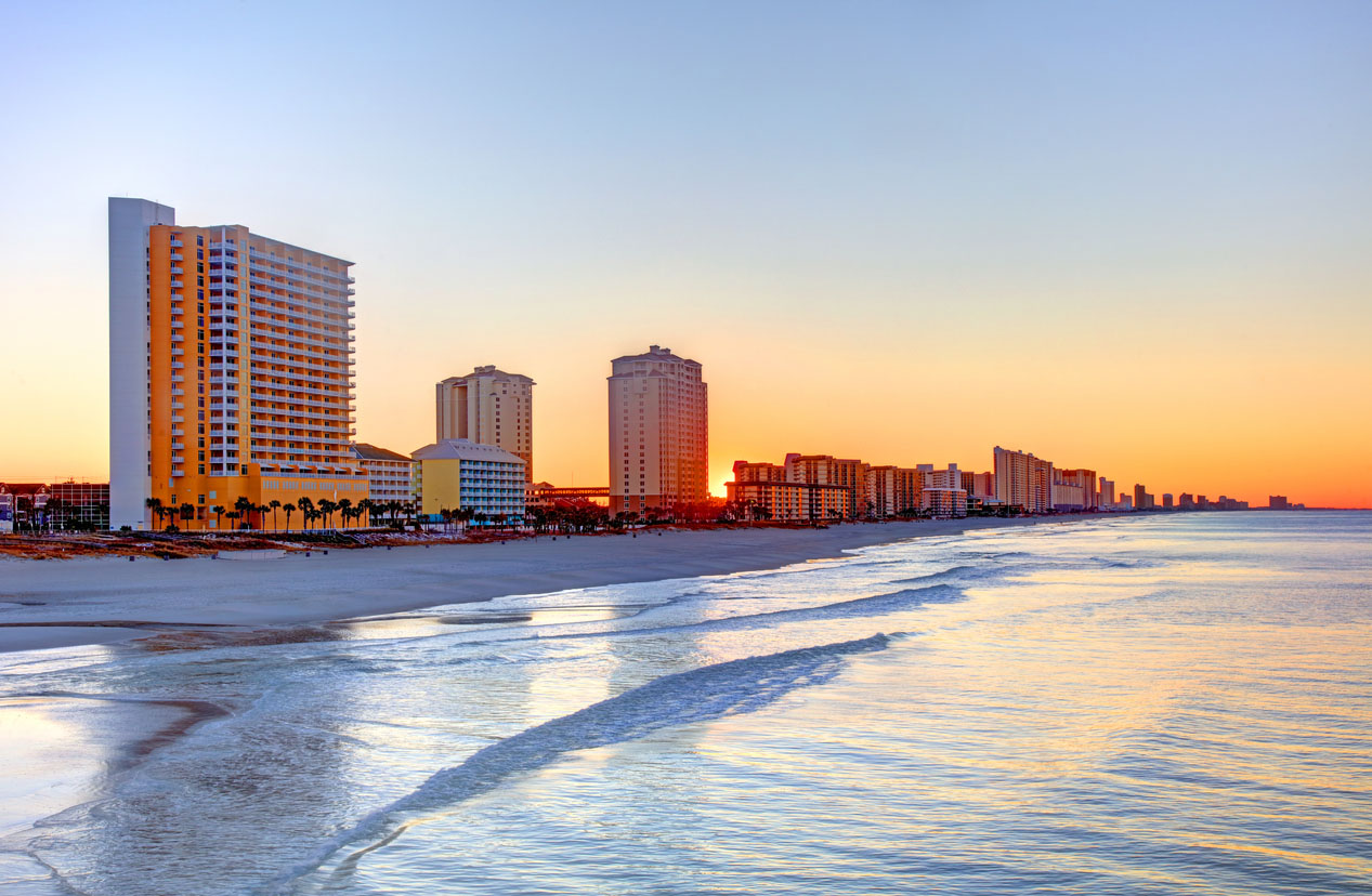 Picture taken from the beach featuring resorts in Panama City Beach