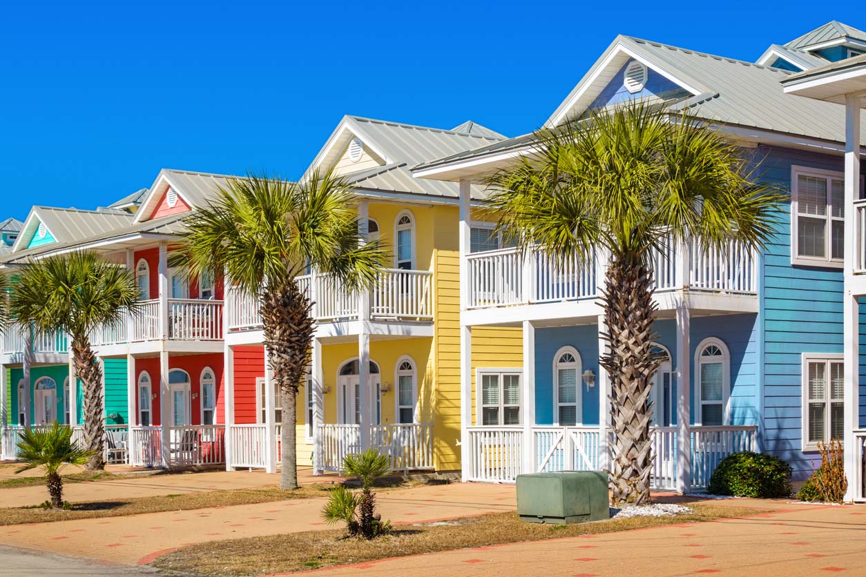 Colorful rental homes on the water in Panama City Beach